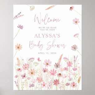 Poster Dusty Pink Boho Wildflower Chá de fraldas Bem-vind