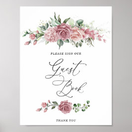 Poster  Dusty Pink Floral Bridal Shower Guest Book