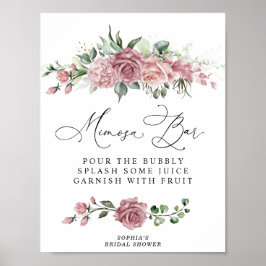 Poster Dusty Pink Floral Bridal Shower Mimosa Bar