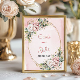 Poster Dusty Pink Floral Cards and Gifts Baby Shower Sign