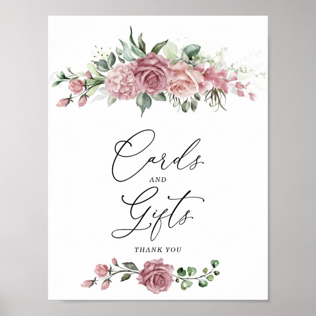 Poster Dusty Pink Floral Cards & Gifts Sign (Frente)