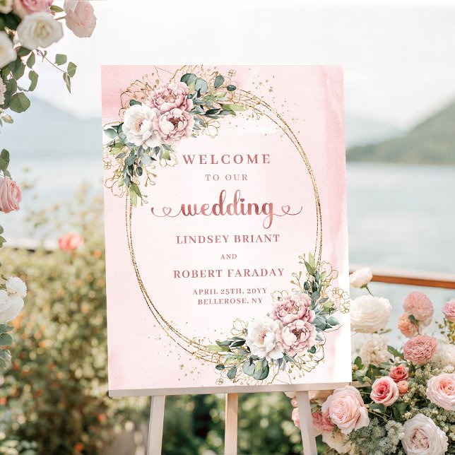 Poster Dusty Pink Greenery Boho Blush Pink Wedding Welcom (Dusty Pink Greenery Boho Blush Pink Wedding Welcome)