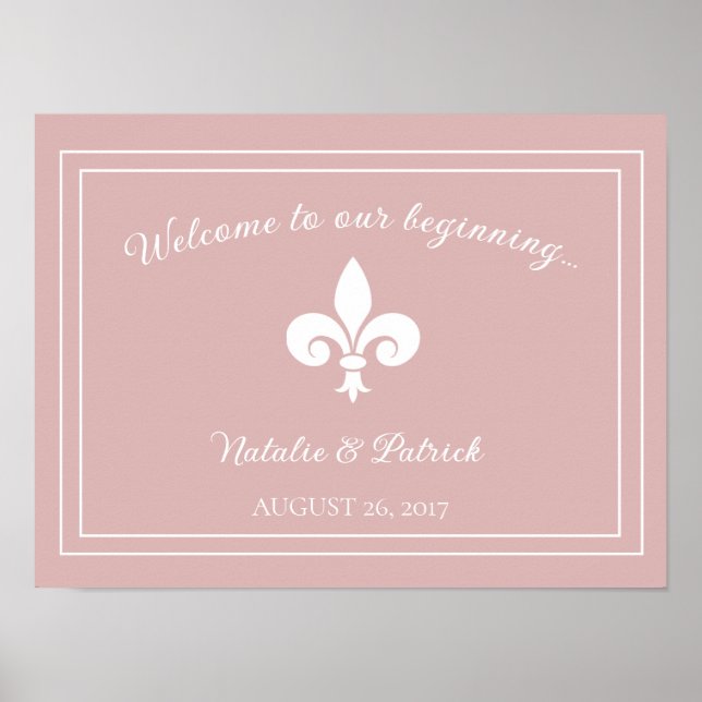 Poster Dusty Rosa Fleur de Lis WedPoster (Frente)