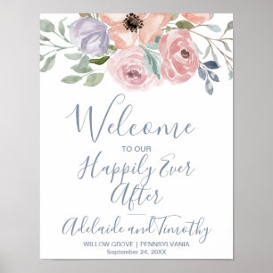 Poster Dusty Rosa Florals Bote de Boas-vindas