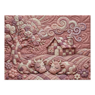 Póster Dusty Rose Antigo Quilted Vacas Patchwork Pastoral