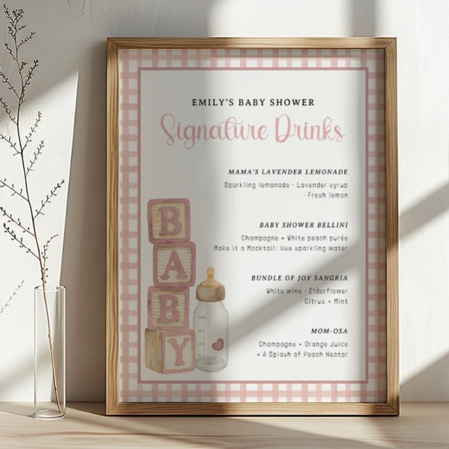 Poster Dusty Rose Baby Shower Signature Drinks Sign  (Baby Shower Signature Drinks)