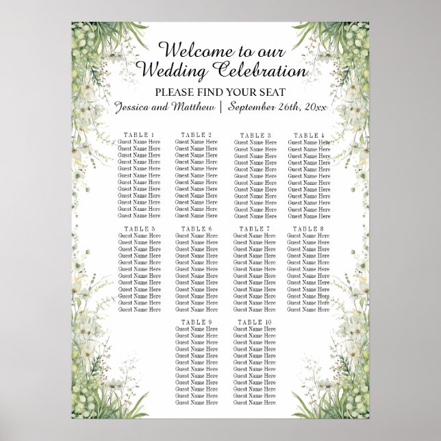 Poster Dusty Sage Green Flowers 10 Mesas (Frente)