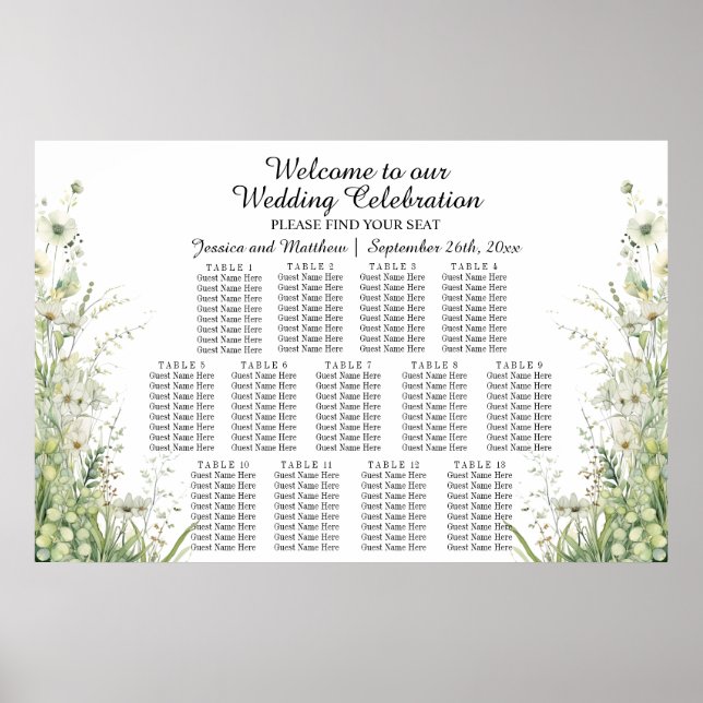 Poster Dusty Sage Green Flowers 13 Mesas (Frente)