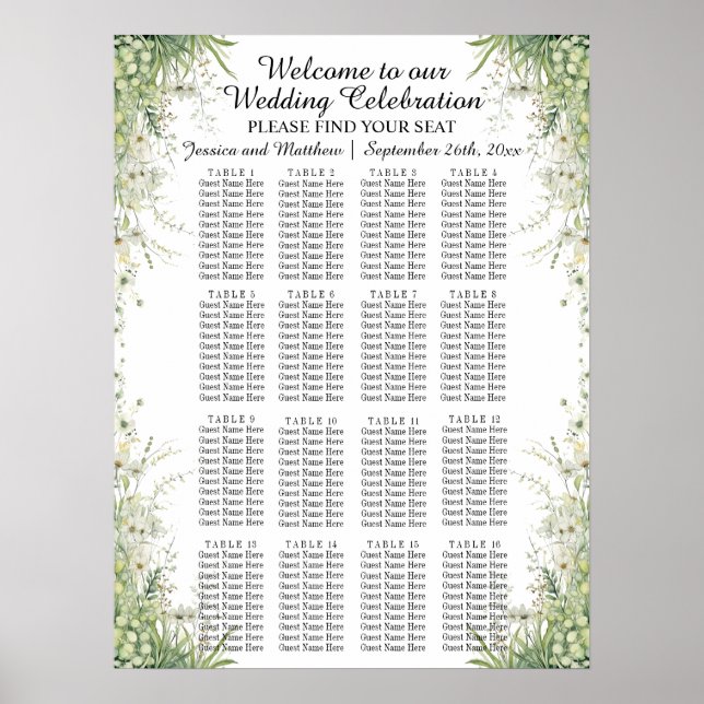 Poster Dusty Sage Green Flowers 16 Mesas (Frente)