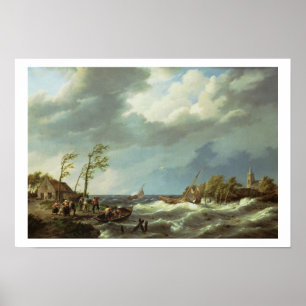 Poster Dutch Fishing Vessel Caught on a Lee Shore with Vi