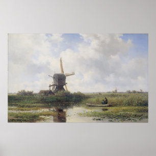 Poster Dutch windmill near Gein river , Willem Roelofs