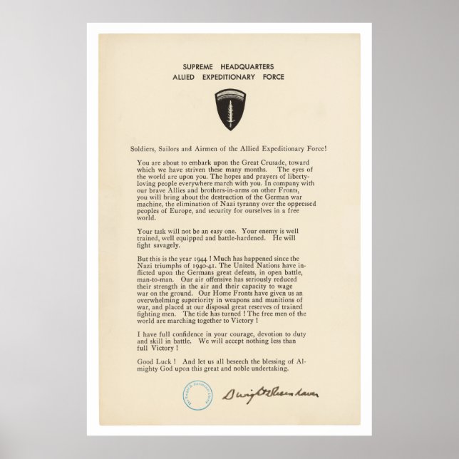 Póster Dwight D. Eisenhower's Order of the Day (1944) (Frente)