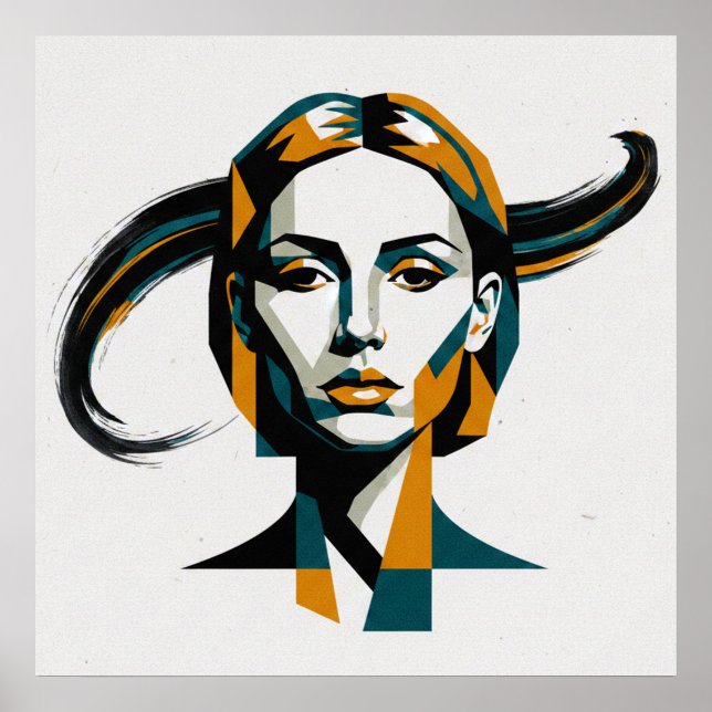 Poster Dynamic Geometric Portrait with Swirling Accents (Frente)