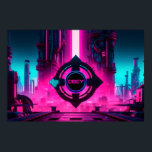 Poster Dystopian Cyberpunk Neon City Obey Sci-Fi<br><div class="desc">Open a vibrant, glowing window to a high-tech corporate dystopia right on your wall with this spectacular cyberpunk poster. This horizontal artwork draws you deep into a futuristic industrial metropolis, illuminated by intense, luminous neon magenta and cyan lights. Dominating the skyline is a massive, floating mechanical eye featuring the bold,...</div>