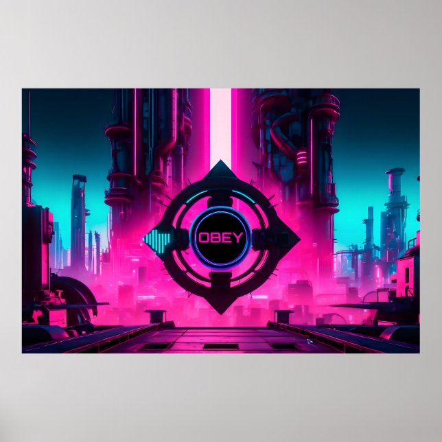 Poster Dystopian Cyberpunk Neon City Obey Sci-Fi (Frente)