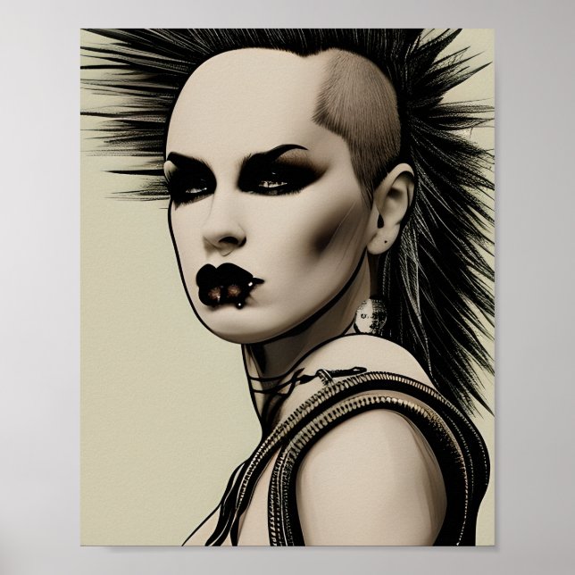 Poster Dystopian Mulher Punk Rocker Mohawk e Piercings (Frente)