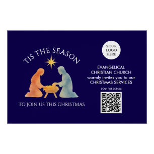 Póster É A ÉPOCA DO NATAL Logotipo QR Serviços da Igreja