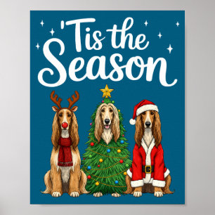 Poster É a Temporada Afghan Hound Natal Papai Noel Cão Lo