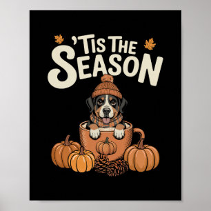 Poster É a Temporada Cachorro Suíço Café de Outono Abóbor