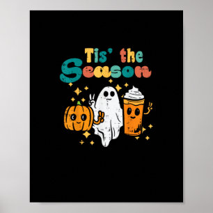 Poster É a Temporada da Abóbora Latte Retrô Outono Hallow