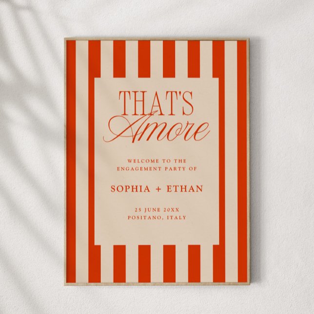 Poster É Amore Red Stripes Festa de noivado Bem-vindo (Criador carregado)