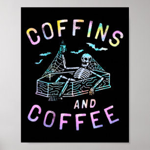 Poster E Café Funny Skeleton Tie Dye Retro Halloween
