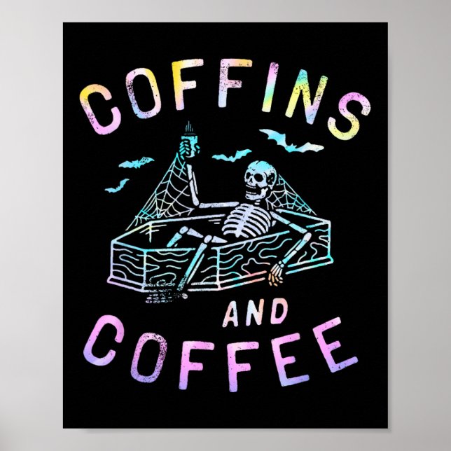 Poster E Café Funny Skeleton Tie Dye Retro Halloween (Frente)