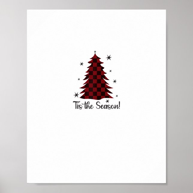 Poster É Época do Natal Árvore de Natal Xadrez Vermelho (Frente)
