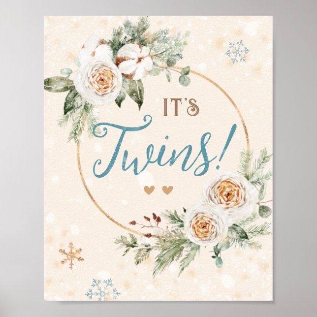 Poster É Gêmeos Floco de neve Chá de fraldas de inverno (Frente)