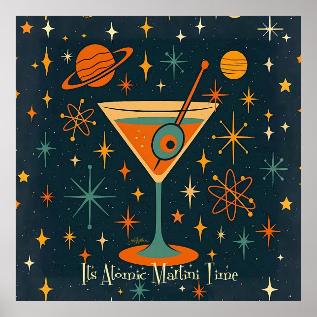 Poster É hora do Martini Atômico Estrelas Cósmicas (Frente)