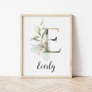 Poster E - Letra Monograma - Nome de Enfermeiro Greenery 