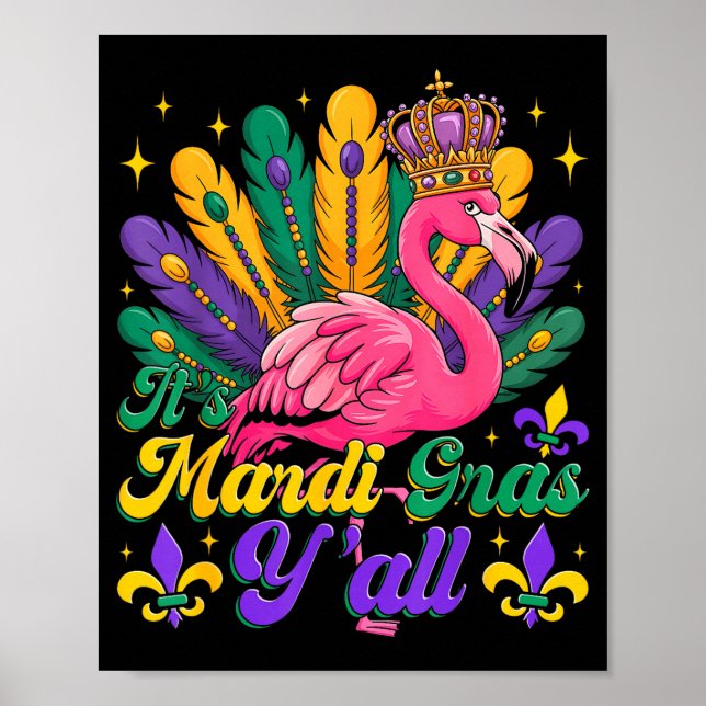 Poster É Mardi Gras Yall Flamingo Carnaval Nova Or (Frente)