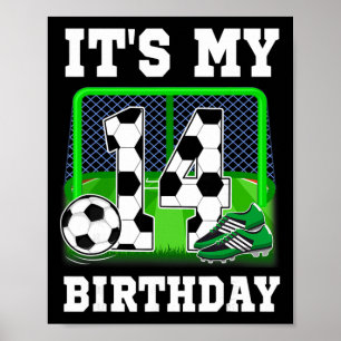 Poster É Meu 14º Aniversário Tema de Futebol Menino de 14