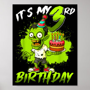 Poster É Meu 3º Aniversário Zumbi 3 Anos Feliz Hallo