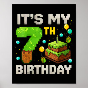 Poster É meu 7º aniversário de gamer pixel menino