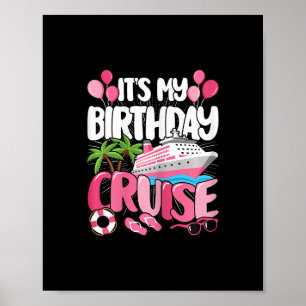 Poster É Meu Aniversário Cruzeiro Fofo Rosa Viagem Mar Mu