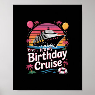 Poster É Meu Cruzeiro de Aniversário Rosa Fofo Viagem Mar
