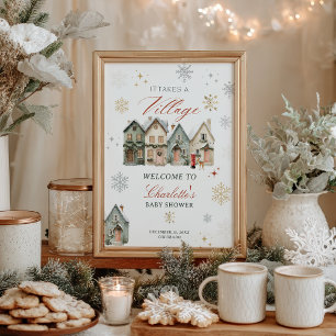 Poster é Natal no Vilarejo Chuveiro de Bebê de Inverno