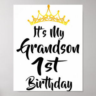 Poster É o 1º Aniversário do Meu Neto Coroa Feliz 1 Ano d