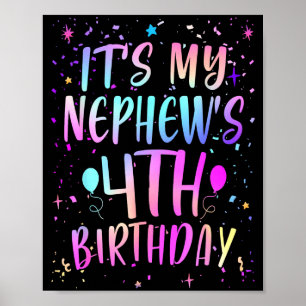 Poster É o 4º Aniversário do Meu Sobrinho Colorido Feliz 