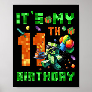 Poster É o meu 11º aniversário Jogo de Vídeo Número Pixel