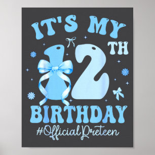 Poster É o Meu 12º Aniversário Menina Coquette Laço Azul