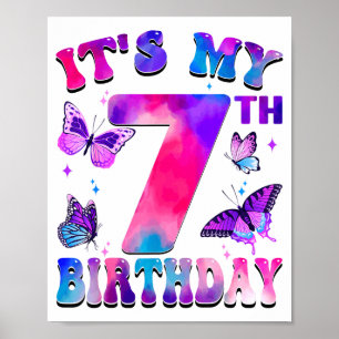 Poster É o meu 7º aniversário Tema Borboleta Menina de 7