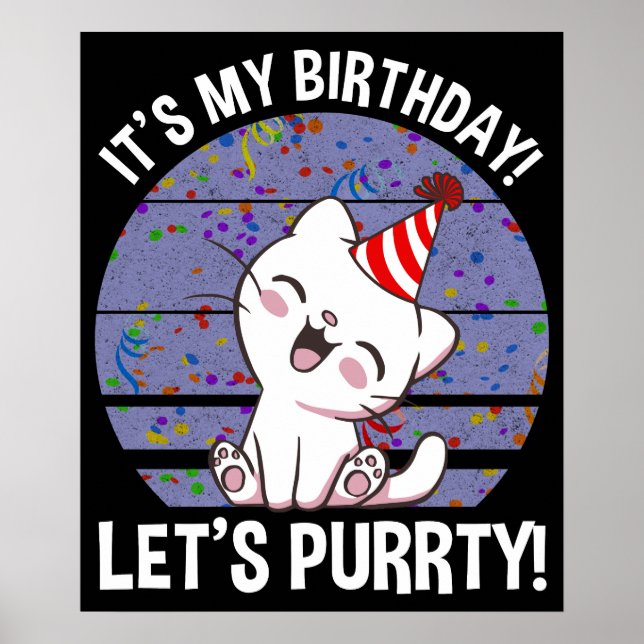 Poster É o meu aniversário! Vamos Purrty! (Frente)