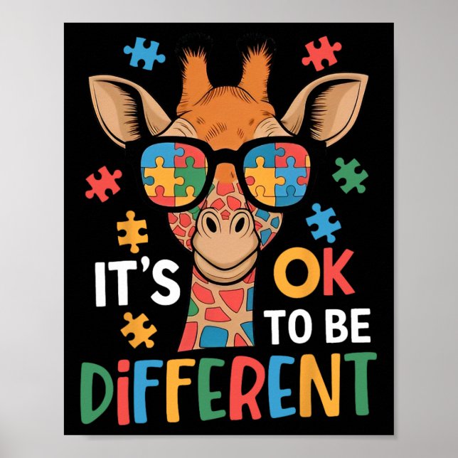 Poster É Ok Ser Diferente Girafa Consciência do Autismo B (Frente)