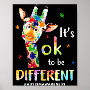 Poster É Okay Ser Diferente Girafa de Conscientização do