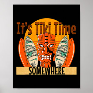 Poster É Tiki Time em algum lugar do Havaí, Surfboa Tropi