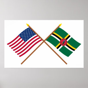 Póster E.U. e bandeiras cruzadas Dominica