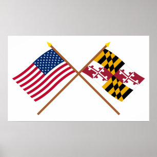 Poster E.U. e bandeiras cruzadas Maryland
