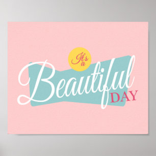 Póster É um Belo Dia Rosa e Turquesa Vintage